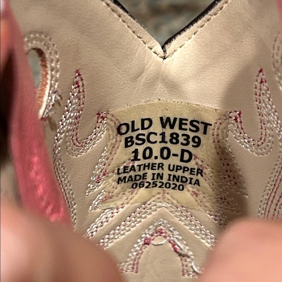 Old West Girls 10 Brown & Pink Leather Cowgirl Boots Square Toe Western - Picture 6 of 10